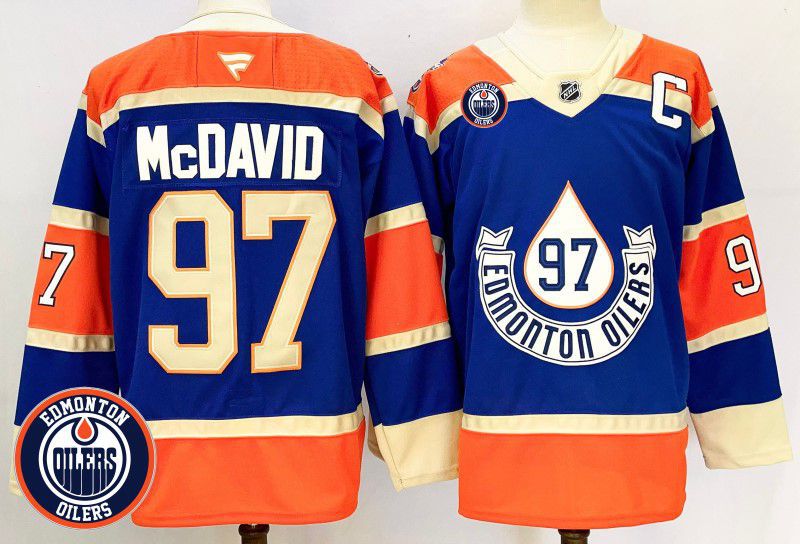 Men Edmonton Oilers #97 Mcdavid Blue Fanatics 2025 NHL Jersey style 1